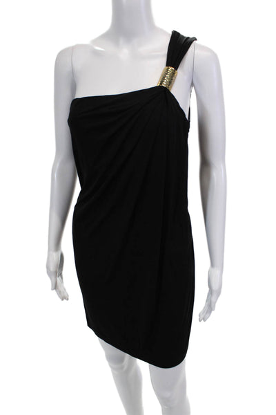Michael Kors Womens Geometric Accent One Shoulder Mini Dress Black Size 8