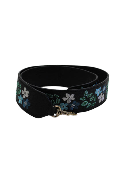 Designer Womens Leather Floral Embroidered Bag Strap Black