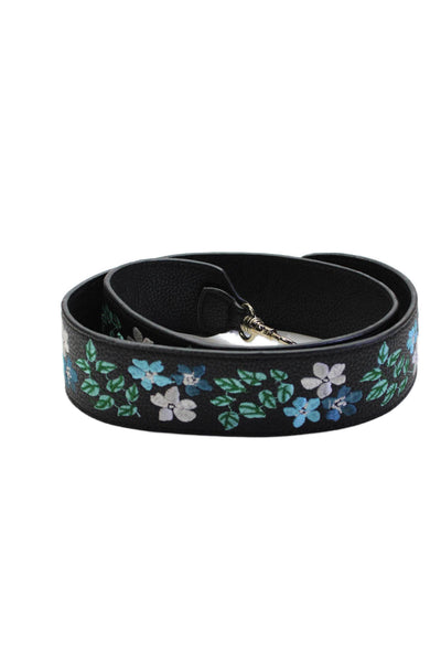 Designer Womens Leather Floral Embroidered Bag Strap Black