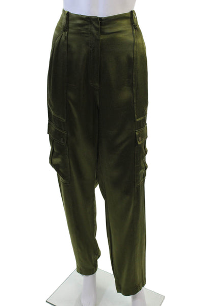 Intermix Womens Zip Button Lined Wide Leg Pants Green Size 08
