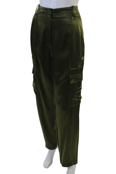 Intermix Womens Zip Button Lined Wide Leg Pants Green Size 08