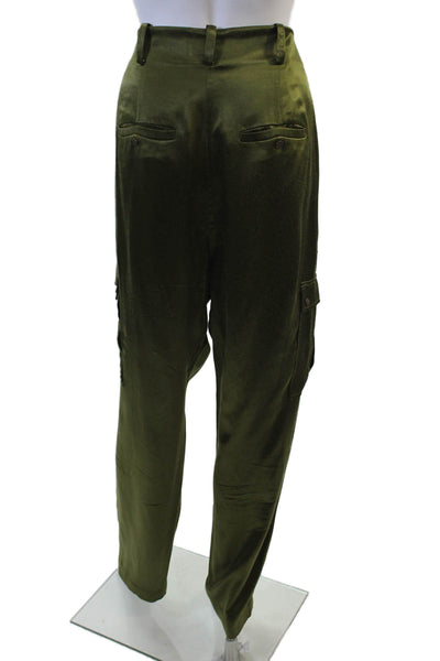 Intermix Womens Zip Button Lined Wide Leg Pants Green Size 08