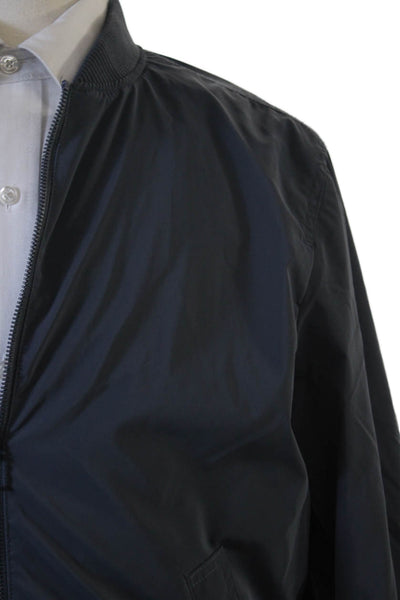 Zara Mens Solid Full Zip Ribbed Trim Bomber Jacket Blue Size M
