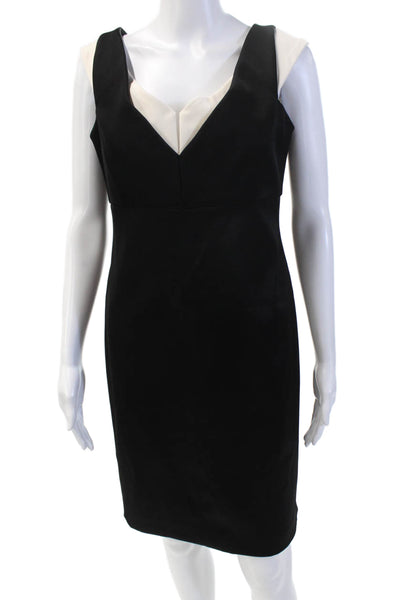 J. Mendel Womens Back Zip Sleeveless V Neck Shift Dress Black White Size 8