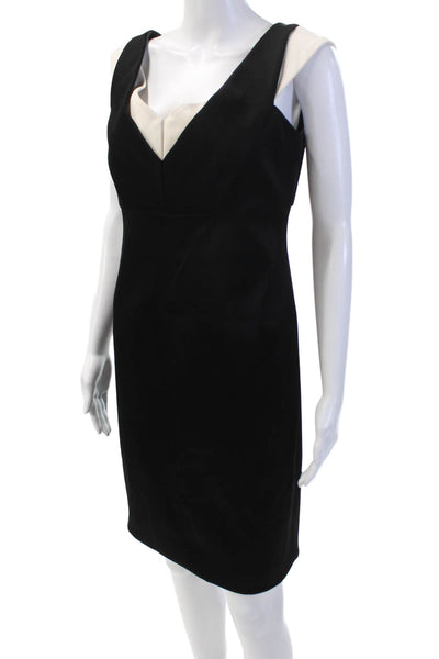 J. Mendel Womens Back Zip Sleeveless V Neck Shift Dress Black White Size 8