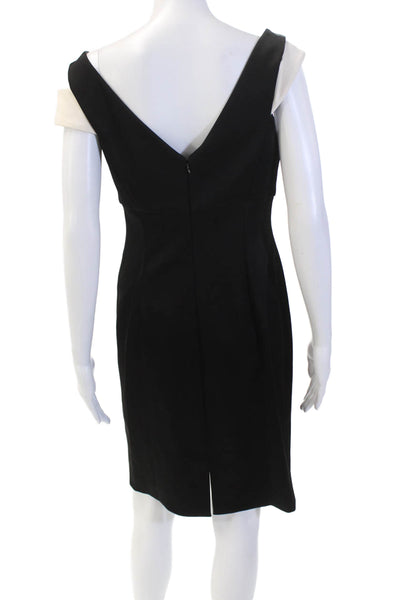 J. Mendel Womens Back Zip Sleeveless V Neck Shift Dress Black White Size 8