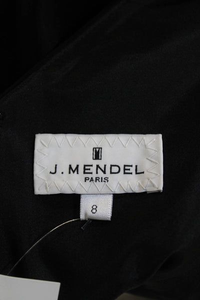 J. Mendel Womens Back Zip Sleeveless V Neck Shift Dress Black White Size 8