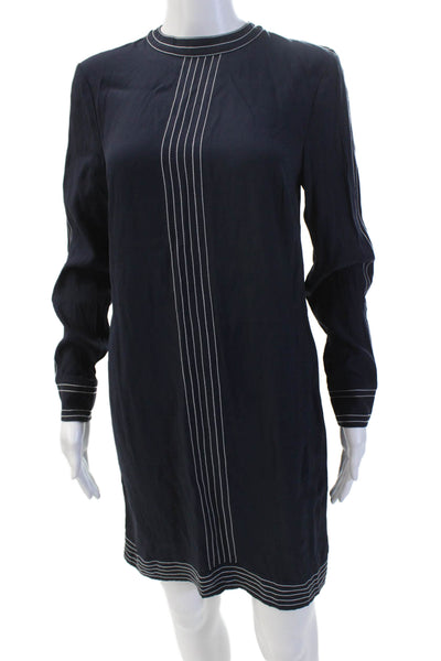 Boden Womens Back Zip Long Sleeve Crew Neck Shift Dress Navy Size 6