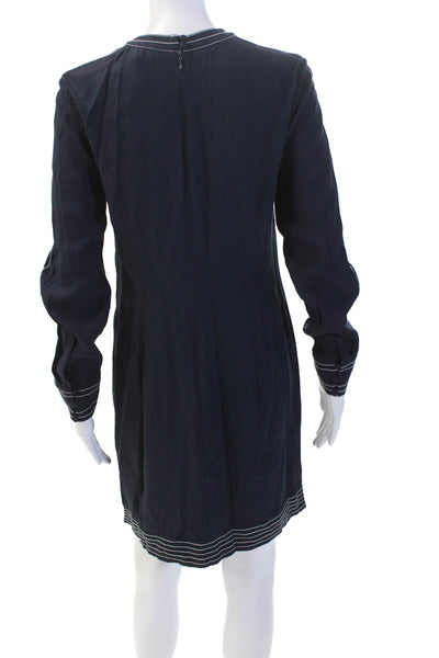 Boden Womens Back Zip Long Sleeve Crew Neck Shift Dress Navy Size 6