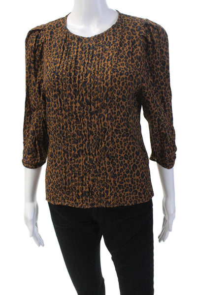 Zara Womens Animal Print Blouse Brown Size S