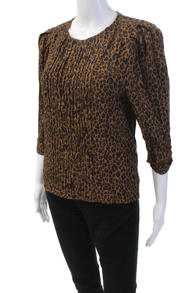 Zara Womens Animal Print Blouse Brown Size S