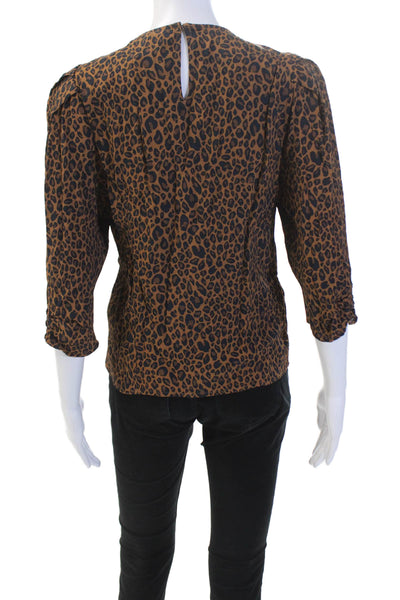 Zara Womens Animal Print Blouse Brown Size S