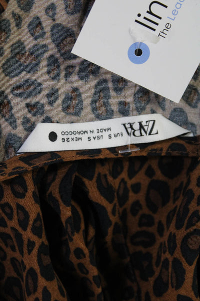 Zara Womens Animal Print Blouse Brown Size S