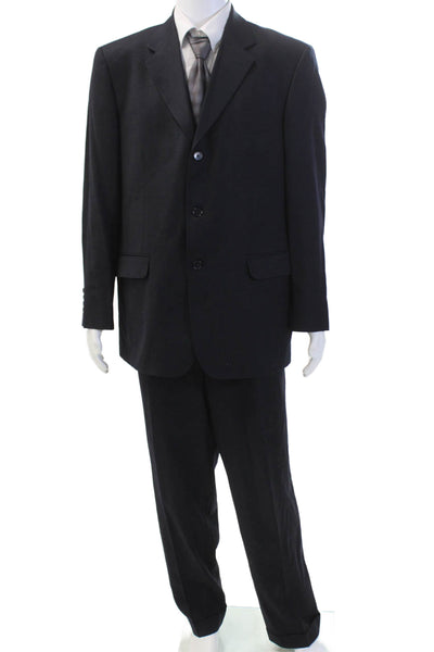J. Ferrar Mens Three Button Pleated Front Suit Navy Blue Size 44 regular/39