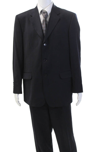 J. Ferrar Mens Three Button Pleated Front Suit Navy Blue Size 44 regular/39