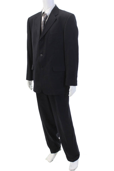 J. Ferrar Mens Three Button Pleated Front Suit Navy Blue Size 44 regular/39