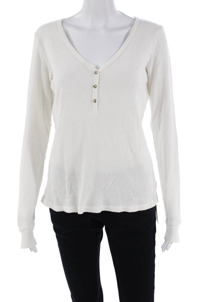 Velvet by Graham & Spencer Womens V Neck Thermal Sweater White Size Large
