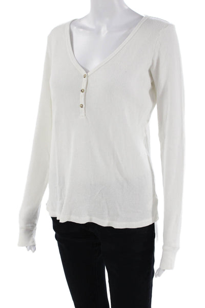 Velvet by Graham & Spencer Womens V Neck Thermal Sweater White Size Large
