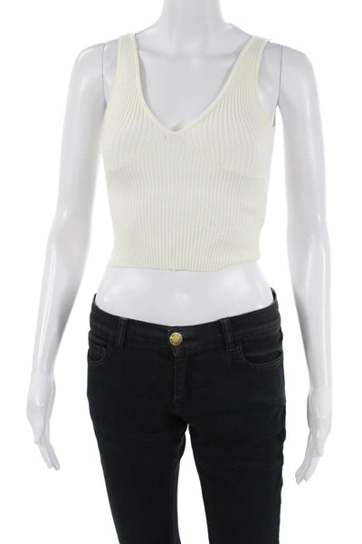 Meshki WOmens Ribbed V-Neck Knit Tank Top Cream Size XXS