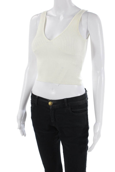 Meshki WOmens Ribbed V-Neck Knit Tank Top Cream Size XXS