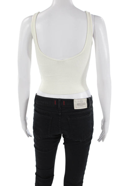 Meshki WOmens Ribbed V-Neck Knit Tank Top Cream Size XXS