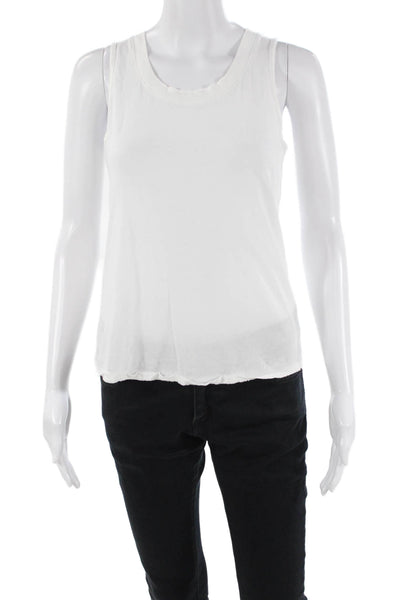 Leallo Womens Cotton Solid Scoop Neck Tank Top White Size S