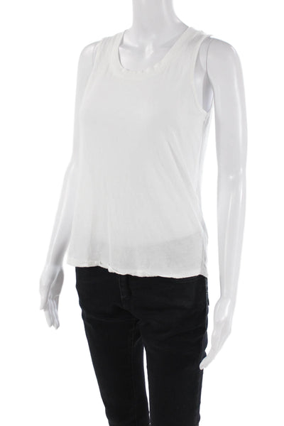 Leallo Womens Cotton Solid Scoop Neck Tank Top White Size S
