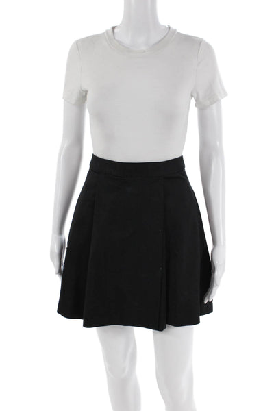 Halston Heritage Womens Cotton Pleated Two Pocket Skirt Black Size 0