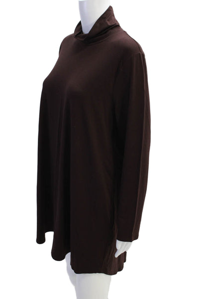 Eileen Fisher Womens Linen Turtleneck Long Sleeve Mini Dress Brown Size L