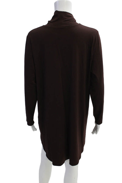 Eileen Fisher Womens Linen Turtleneck Long Sleeve Mini Dress Brown Size L