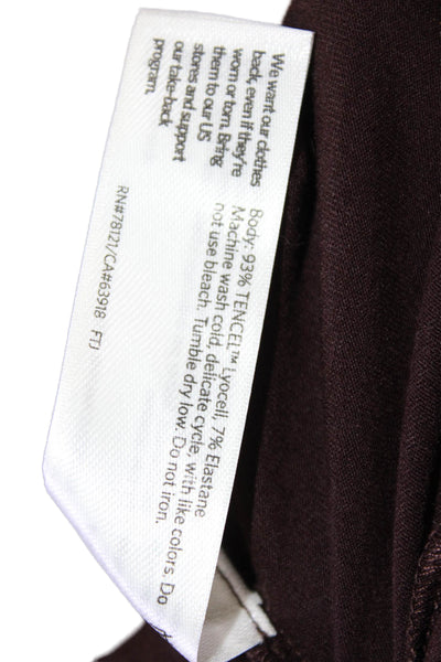 Eileen Fisher Womens Linen Turtleneck Long Sleeve Mini Dress Brown Size L
