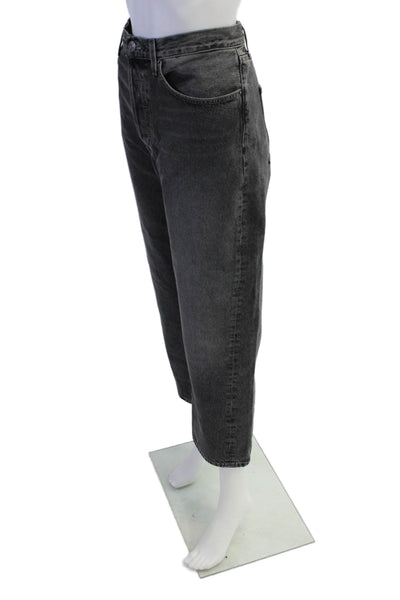 Edwin Womens Cotton Hana Classic Straight Crop Button Fly Jeans Black Size 34
