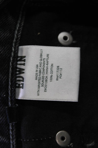 Edwin Womens Cotton Hana Classic Straight Crop Button Fly Jeans Black Size 34