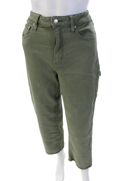Daze Womens Cotton Cropped Straight Leg Zip Fly Jeans Green Size 28