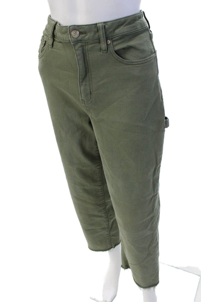 Daze Womens Cotton Cropped Straight Leg Zip Fly Jeans Green Size 28