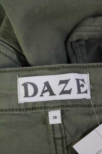 Daze Womens Cotton Cropped Straight Leg Zip Fly Jeans Green Size 28