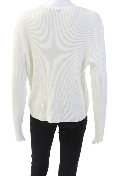 Aqua Womens Ribbed Long Sleeve Open Tie Front Cardigan Sweater Cream Size M