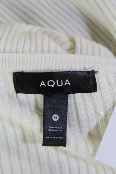 Aqua Womens Ribbed Long Sleeve Open Tie Front Cardigan Sweater Cream Size M