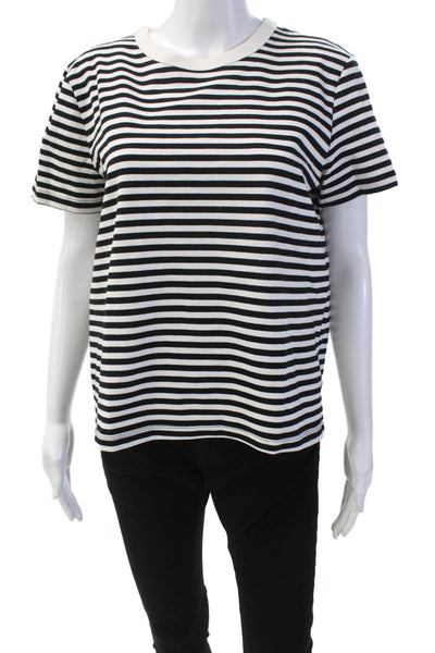 Zara Womens Cotton Striped Print Short Sleeve T-Shirt Black White Size L