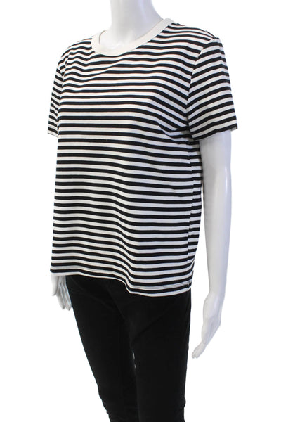 Zara Womens Cotton Striped Print Short Sleeve T-Shirt Black White Size L