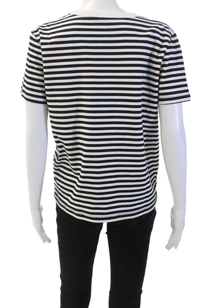 Zara Womens Cotton Striped Print Short Sleeve T-Shirt Black White Size L