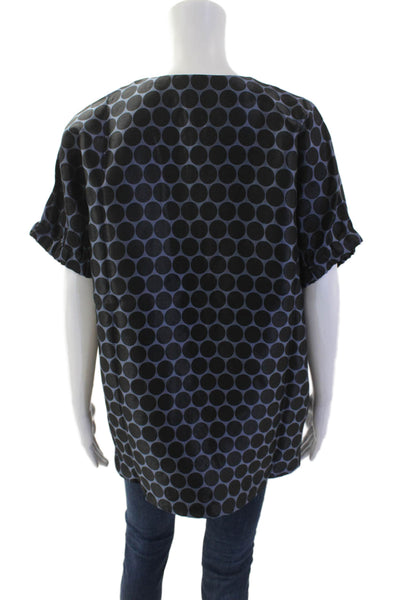Caryn Lawn Womens Short Sleeve V Neck Circle Print Top Blue Black OS