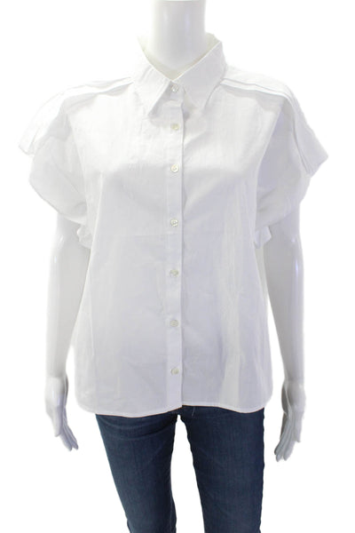 Pinch Womens Button Front Short Sleeve Collared Shirt White Cotton Size Large