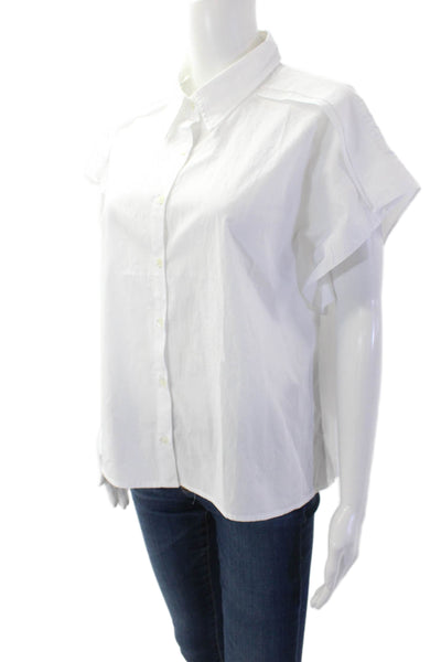 Pinch Womens Button Front Short Sleeve Collared Shirt White Cotton Size Large
