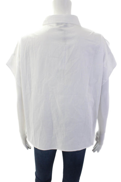 Pinch Womens Button Front Short Sleeve Collared Shirt White Cotton Size Large