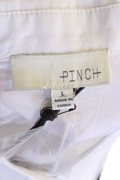 Pinch Womens Button Front Short Sleeve Collared Shirt White Cotton Size Large