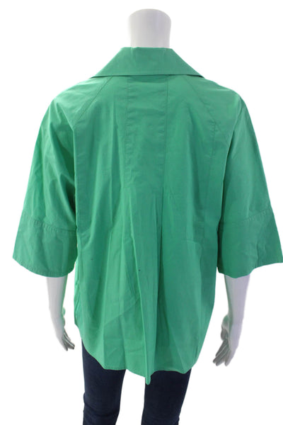 Finley Womens Short Sleeve Collared V Neck Boxy Blouse Green Cotton Size Large