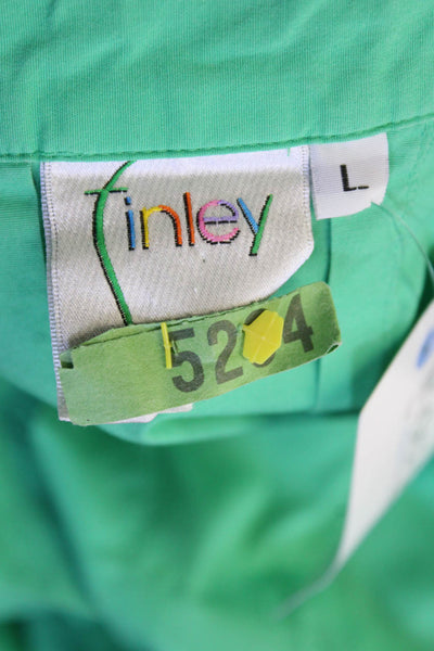 Finley Womens Short Sleeve Collared V Neck Boxy Blouse Green Cotton Size Large