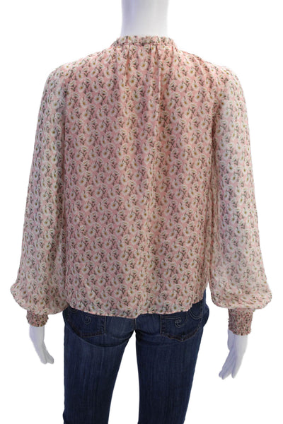 Intermix Womens Floral Print V-Neck Tasseled Peasant Sleeve Blouse Pink Size M