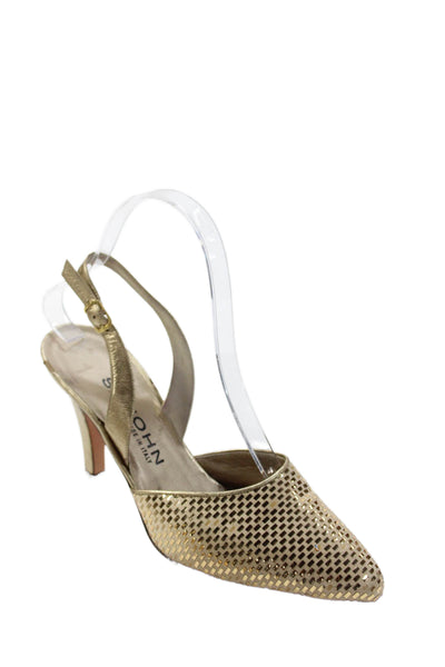 St. John Womens Leather Metallic Geometric Sequined Pumps Gold Size 7